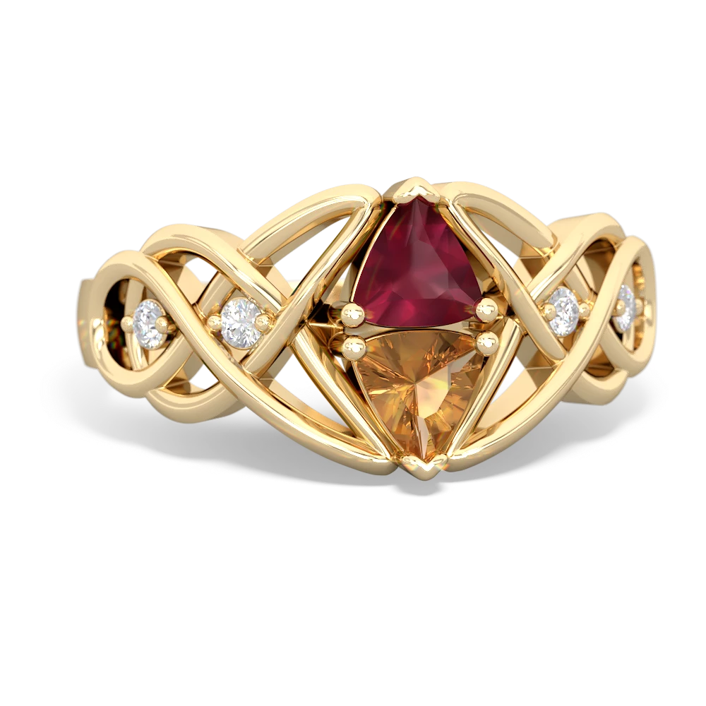 Ruby Keepsake Celtic Knot 14K Yellow Gold ring R5300