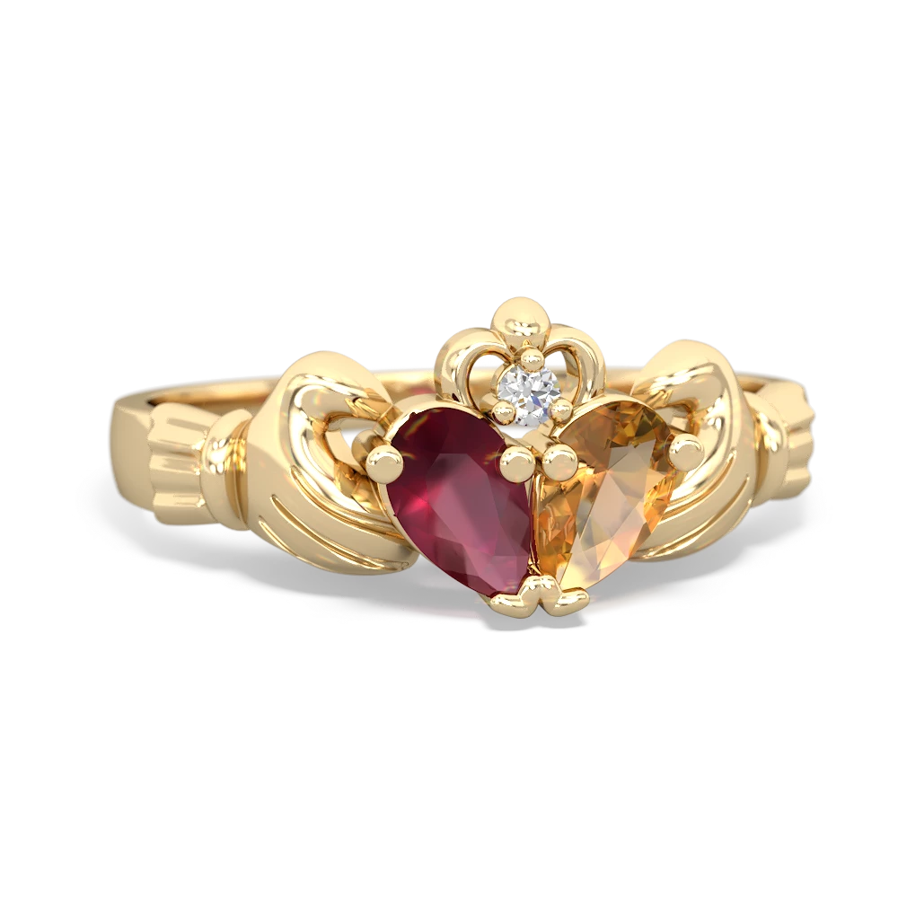 Ruby 'Our Heart' Claddagh 14K Yellow Gold ring R2388