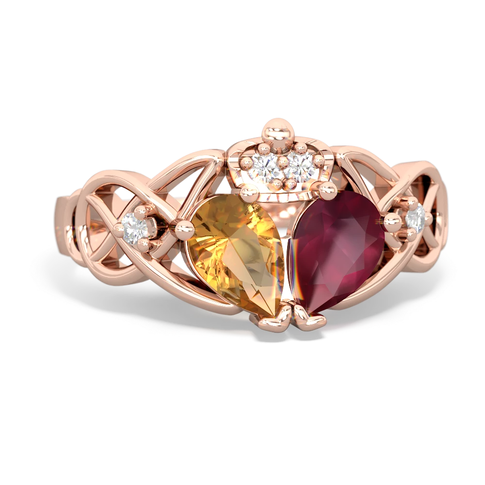 Ruby 'One Heart' Celtic Knot Claddagh 14K Rose Gold ring R5322