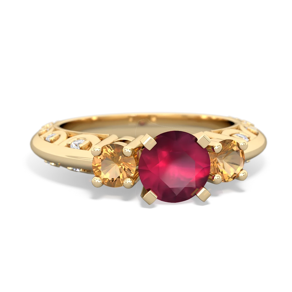 Ruby Art Deco Eternal Embrace Engagement 14K Yellow Gold ring C2003