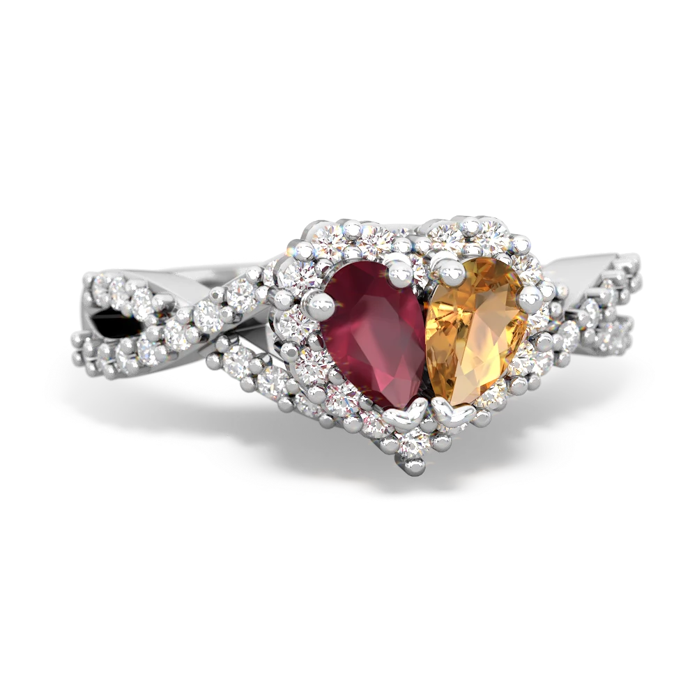 Ruby Diamond Twist 'One Heart' 14K White Gold ring R2640HRT