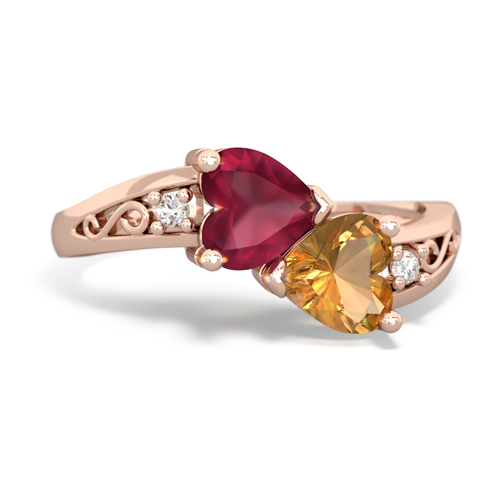 Ruby Snuggling Hearts 14K Rose Gold ring R2178