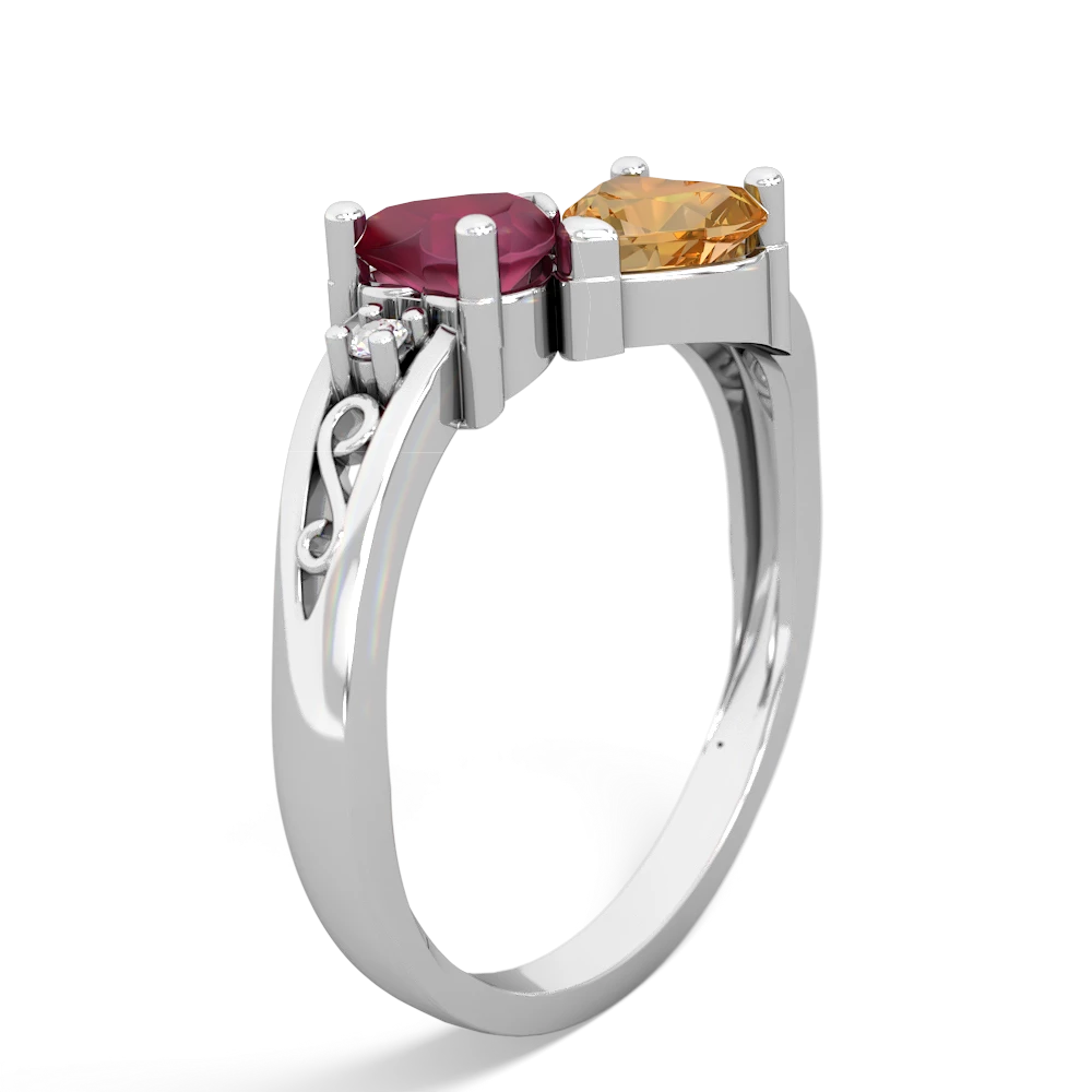 Ruby Snuggling Hearts 14K White Gold ring R2178