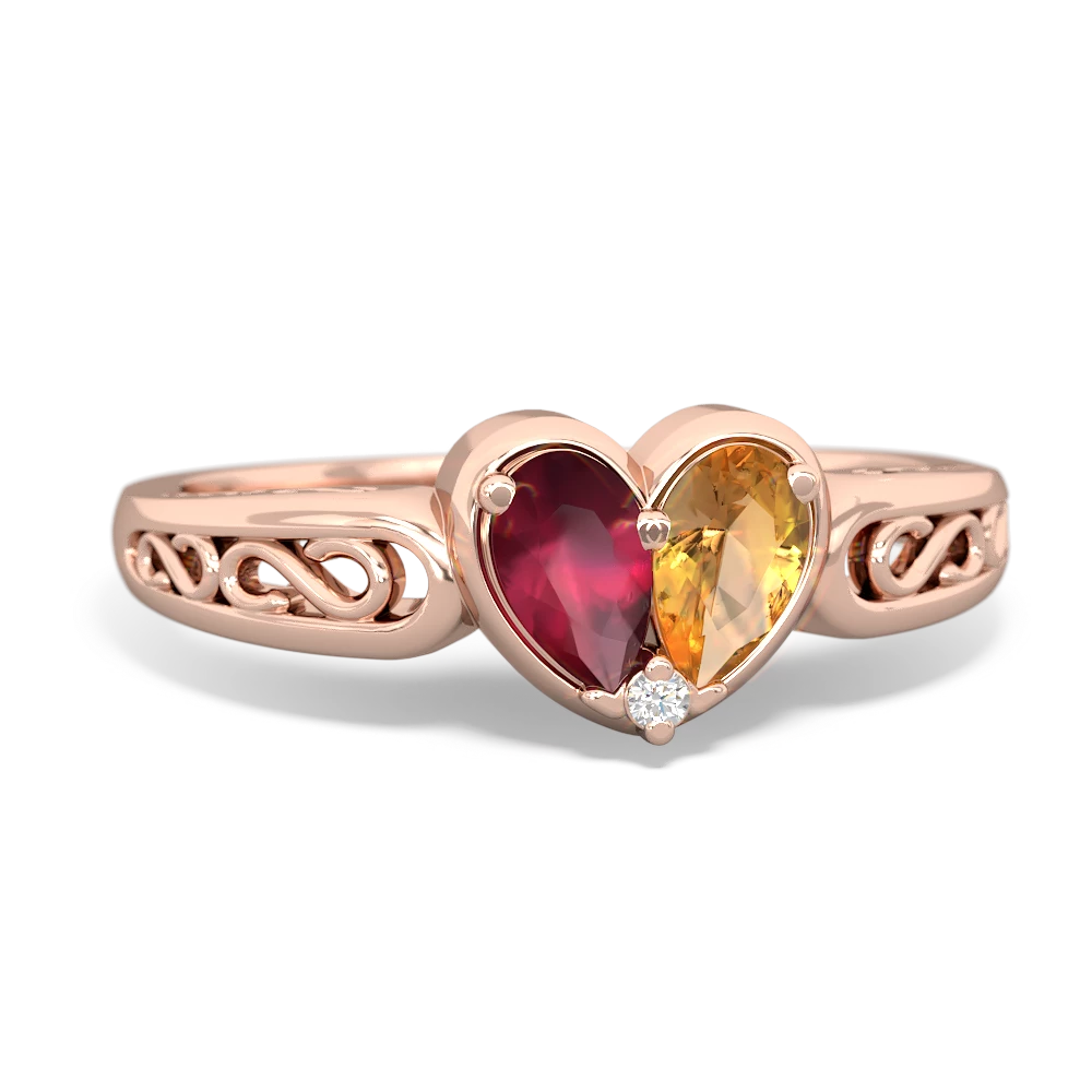 Ruby Filligree 'One Heart' 14K Rose Gold ring R5070