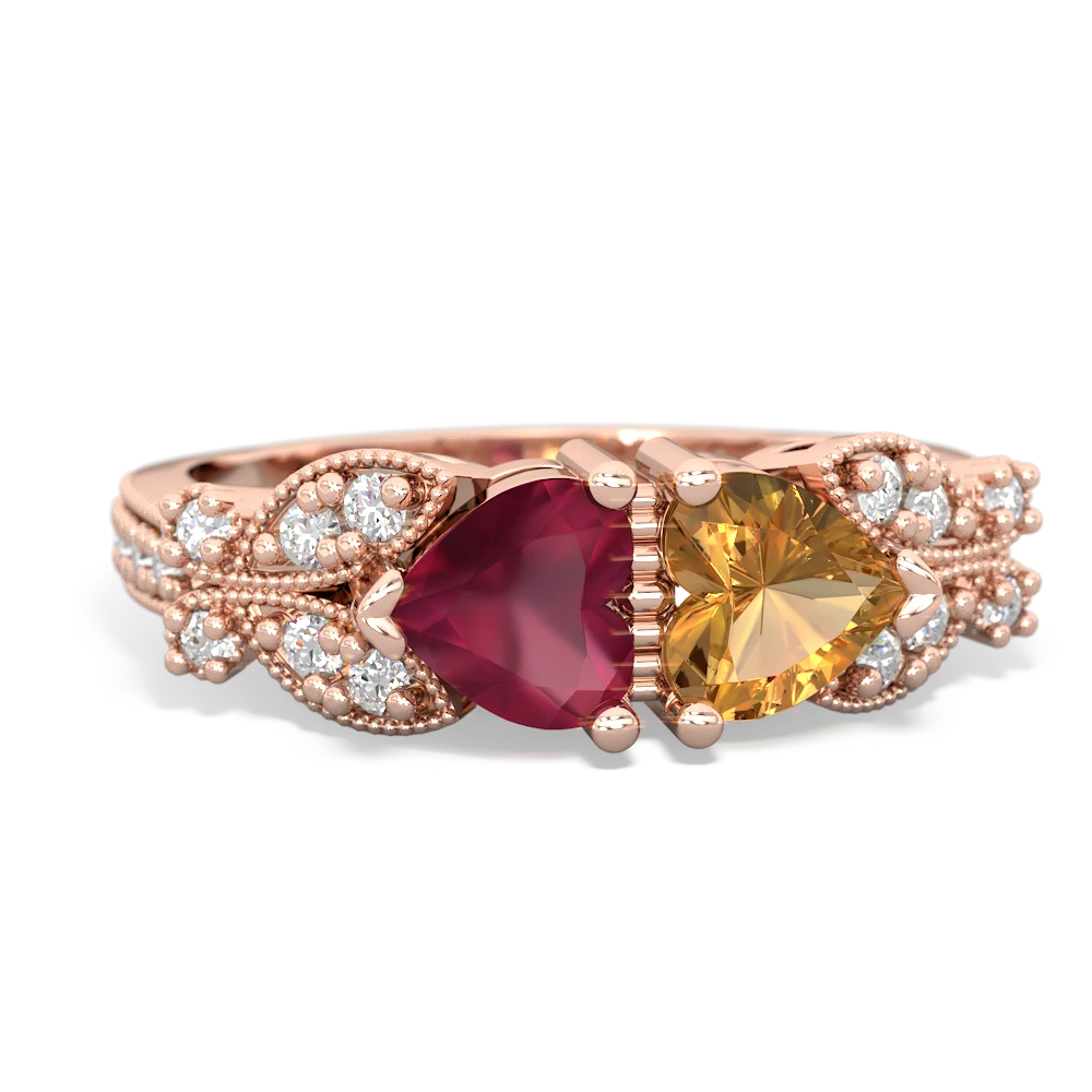 Ruby Diamond Butterflies 14K Rose Gold ring R5601