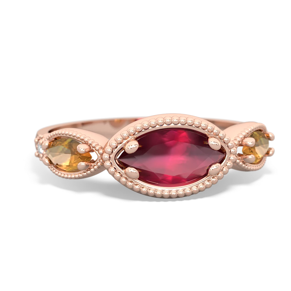 Ruby Milgrain Marquise 14K Rose Gold ring R5700