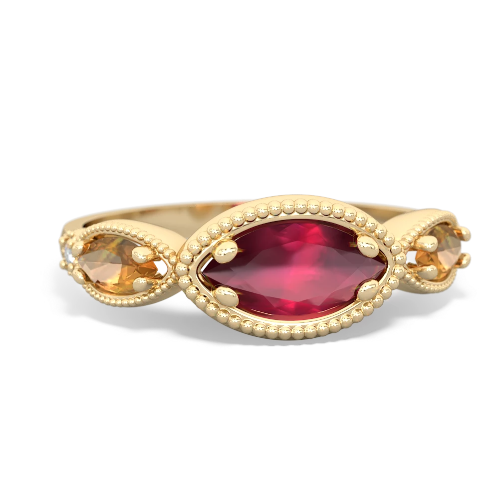 Ruby Milgrain Marquise 14K Yellow Gold ring R5700