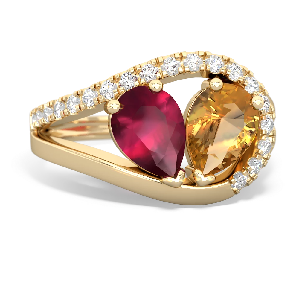 Ruby Nestled Heart Keepsake 14K Yellow Gold ring R5650