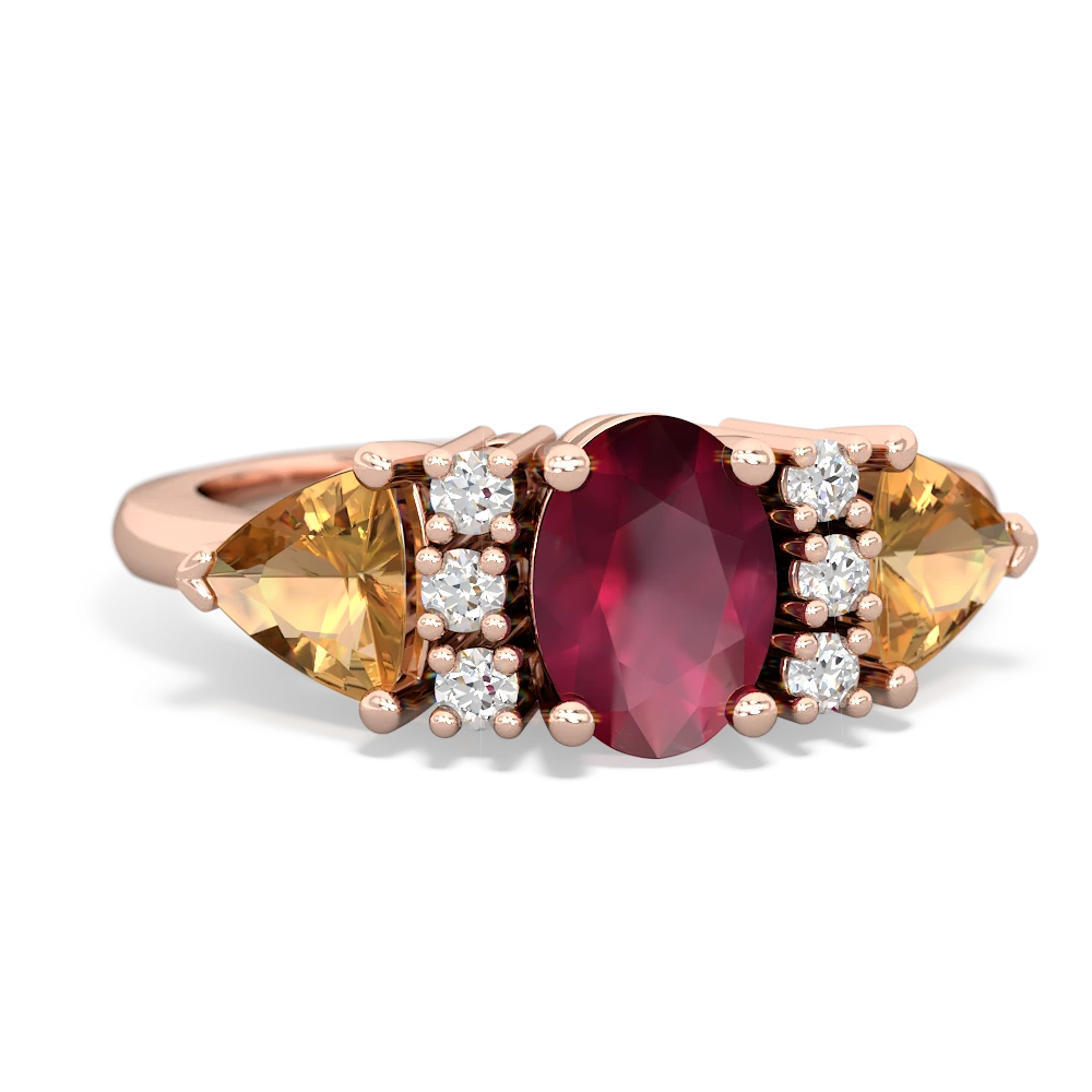 Ruby Antique Style Three Stone 14K Rose Gold ring R2186