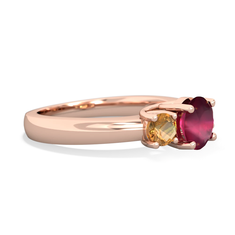 Ruby Three Stone Round Trellis 14K Rose Gold ring R4018