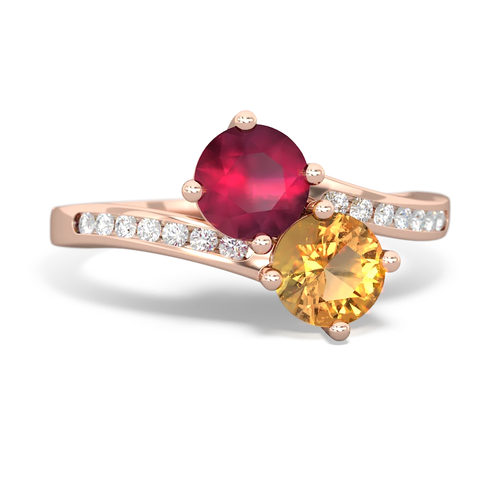 Ruby Channel Set Two Stone 14K Rose Gold ring R5303