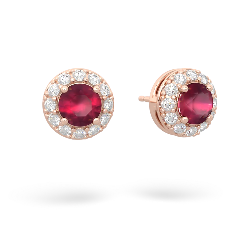 Ruby Diamond Halo 14K Rose Gold earrings E5370