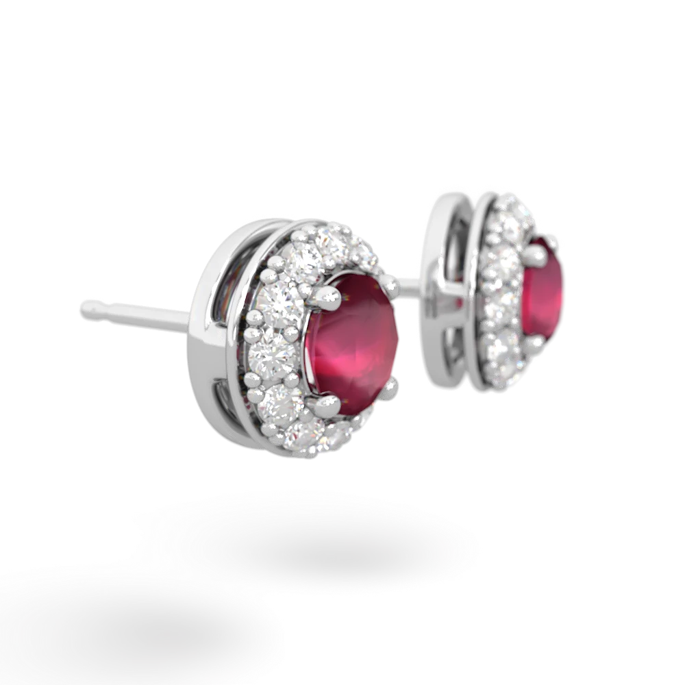 Ruby Diamond Halo 14K White Gold earrings E5370