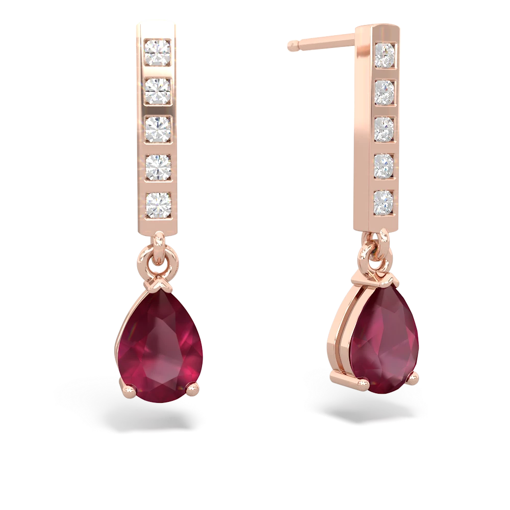 Ruby Art Deco Diamond Drop 14K Rose Gold earrings E5324