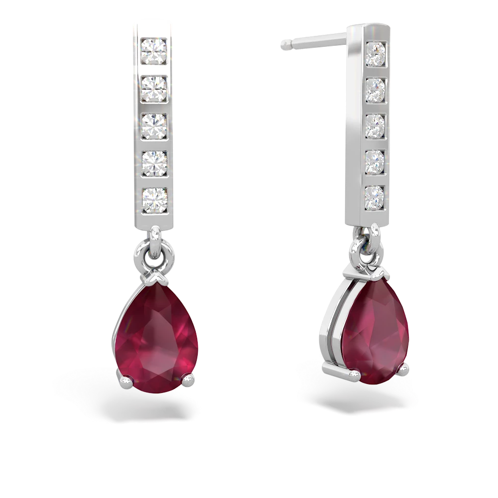 Ruby Art Deco Diamond Drop 14K White Gold earrings E5324