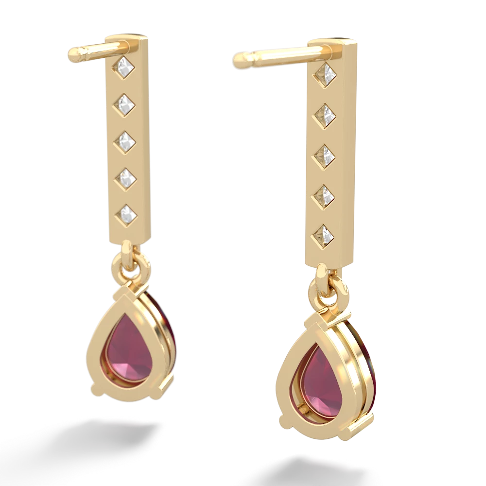 Ruby Art Deco Diamond Drop 14K Yellow Gold earrings E5324