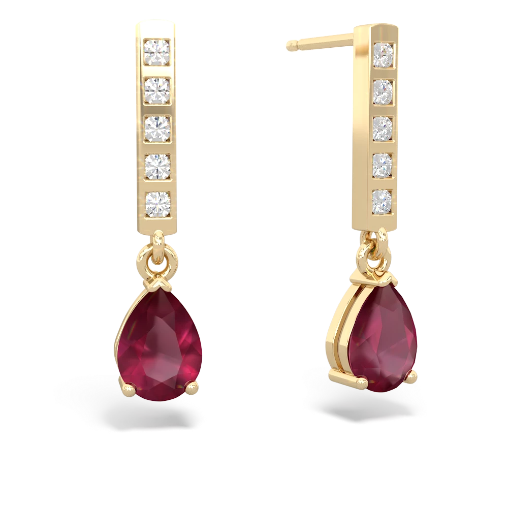 Ruby Art Deco Diamond Drop 14K Yellow Gold earrings E5324