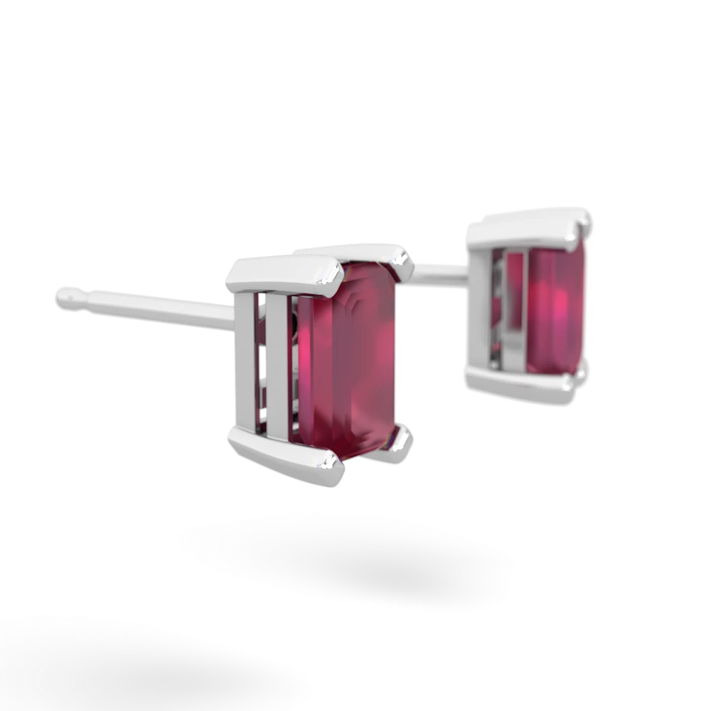 Ruby 6X4mm Emerald-Cut Stud 14K White Gold earrings E1855