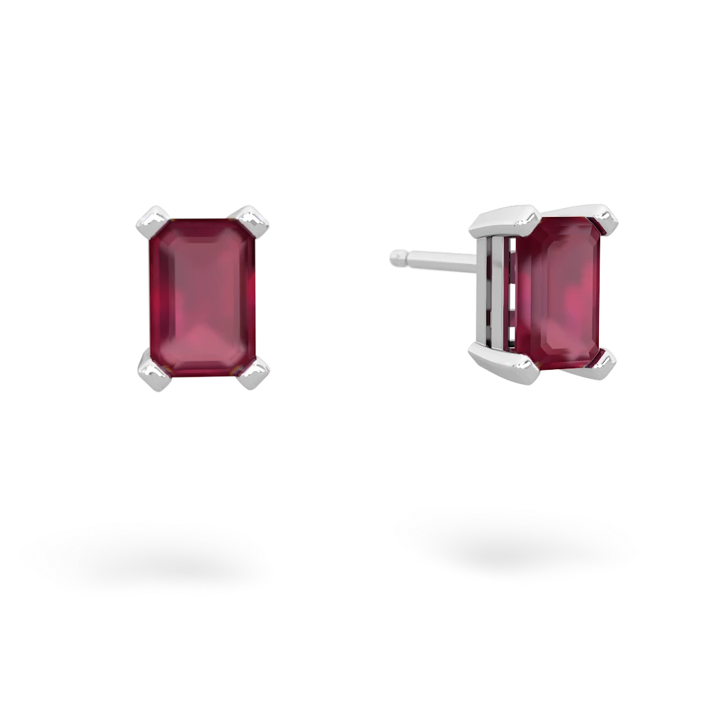 Ruby 6X4mm Emerald-Cut Stud 14K White Gold earrings E1855