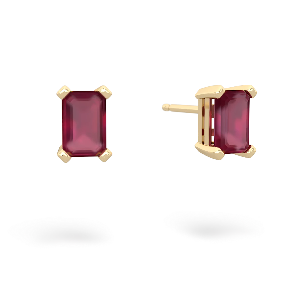 Ruby 6X4mm Emerald-Cut Stud 14K Yellow Gold earrings E1855