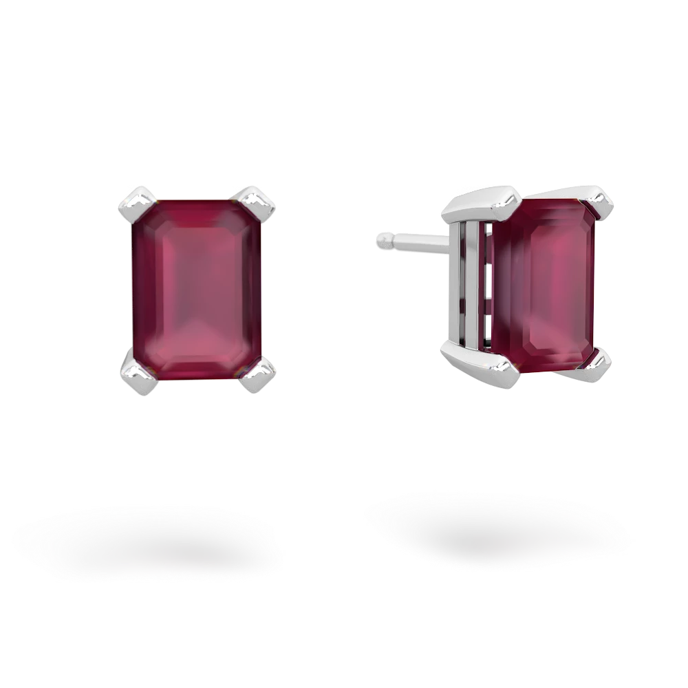 Ruby 7X5mm Emerald-Cut Stud 14K White Gold earrings E1856