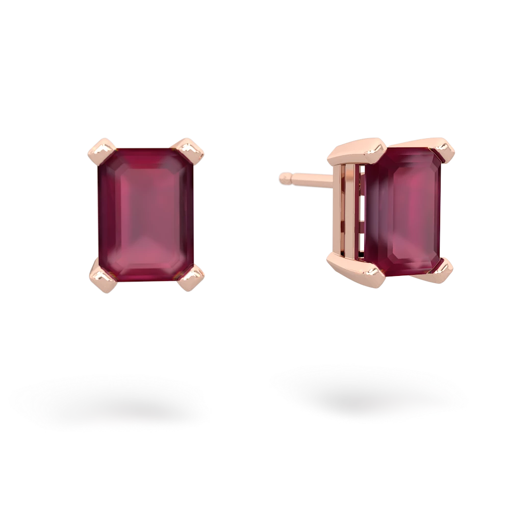 Ruby 7X5mm Emerald-Cut Stud 14K Rose Gold earrings E1856