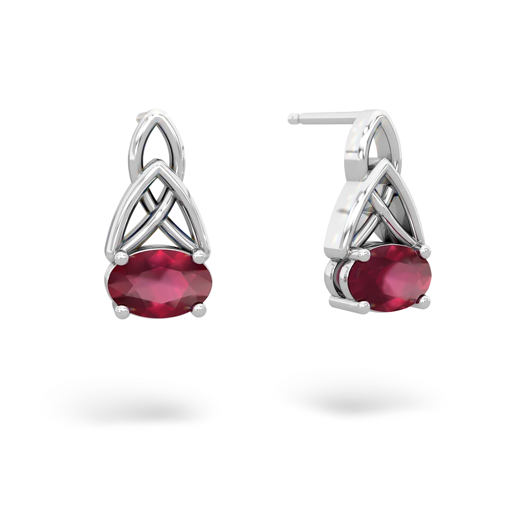 Ruby Celtic Trinity Knot 14K White Gold earrings E2389