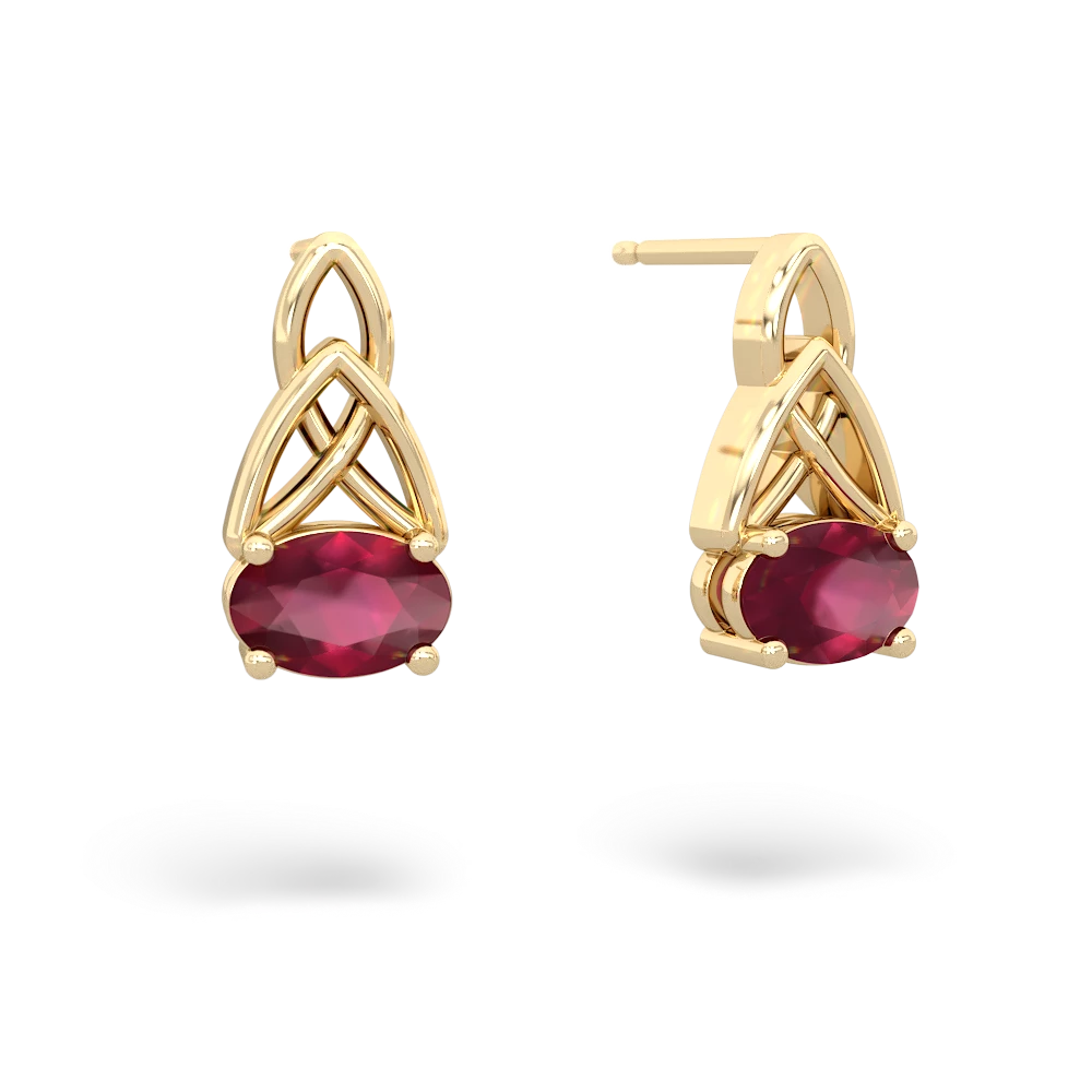 Ruby Celtic Trinity Knot 14K Yellow Gold earrings E2389