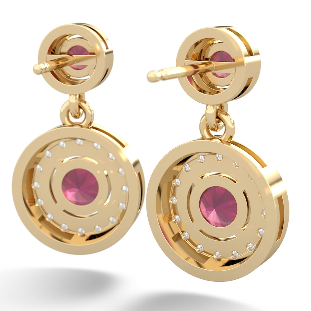 Ruby Halo Dangle 14K Yellow Gold earrings E5319
