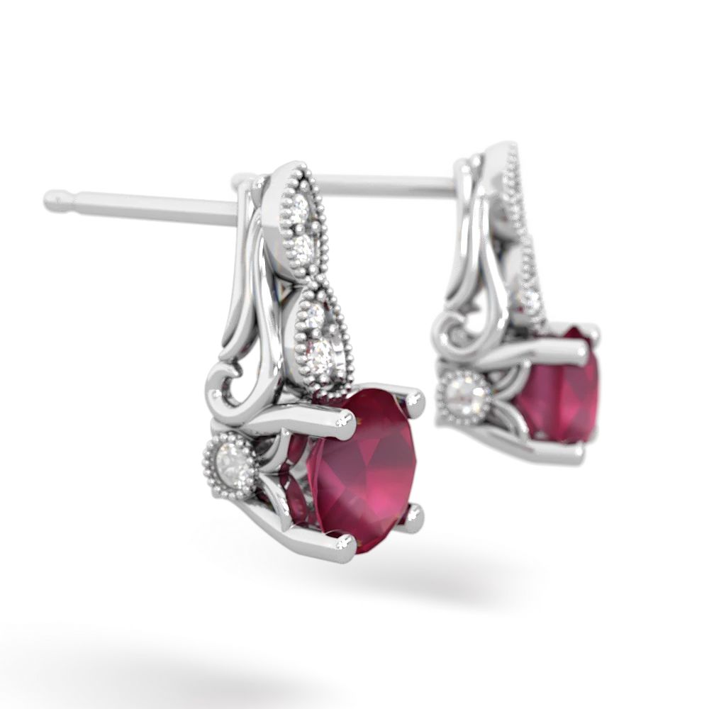 Ruby Antique Elegance 14K White Gold earrings E3100