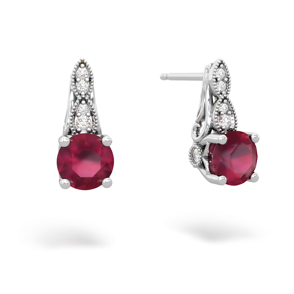 Ruby Antique Elegance 14K White Gold earrings E3100