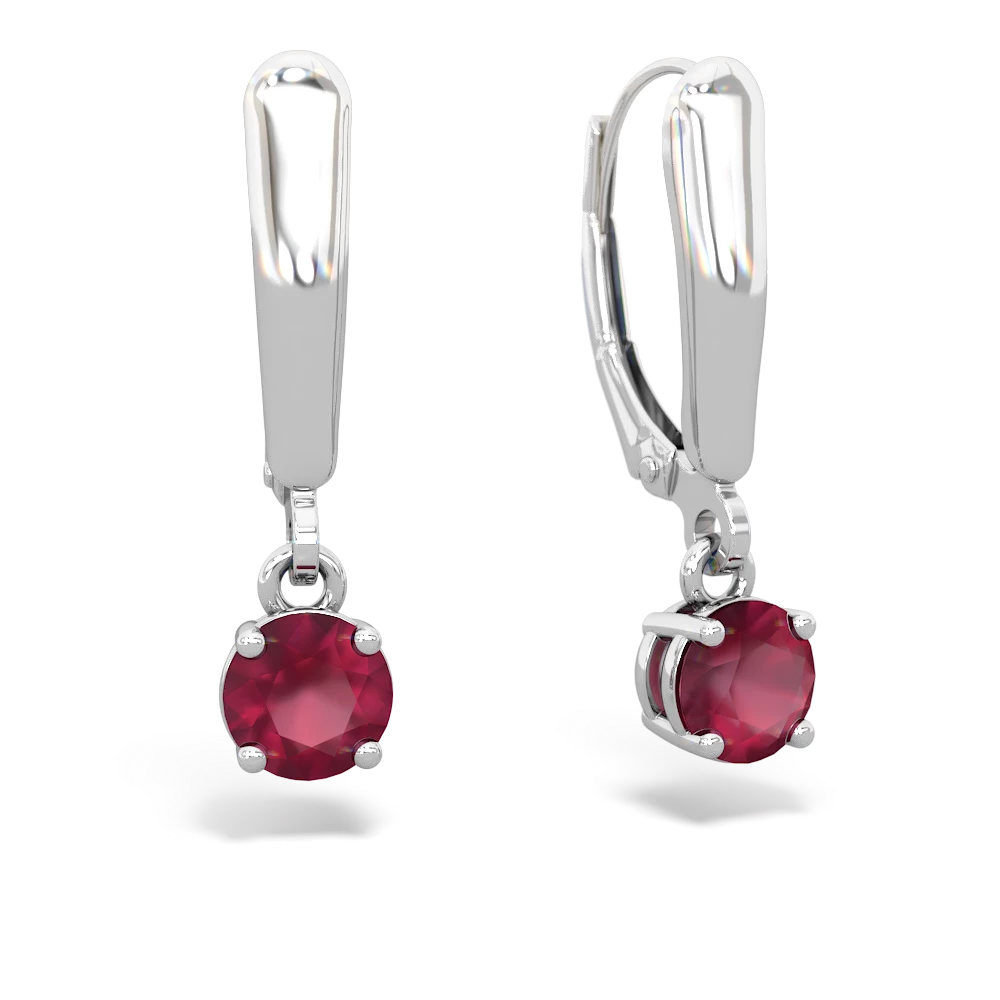 Ruby 5Mm Round Lever Back 14K White Gold earrings E2785