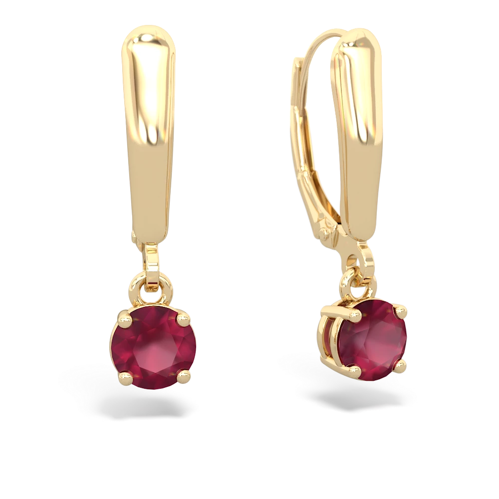 Ruby 5Mm Round Lever Back 14K Yellow Gold earrings E2785