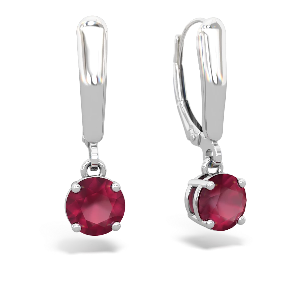 Ruby 6Mm  Round Lever Back 14K White Gold earrings E2786