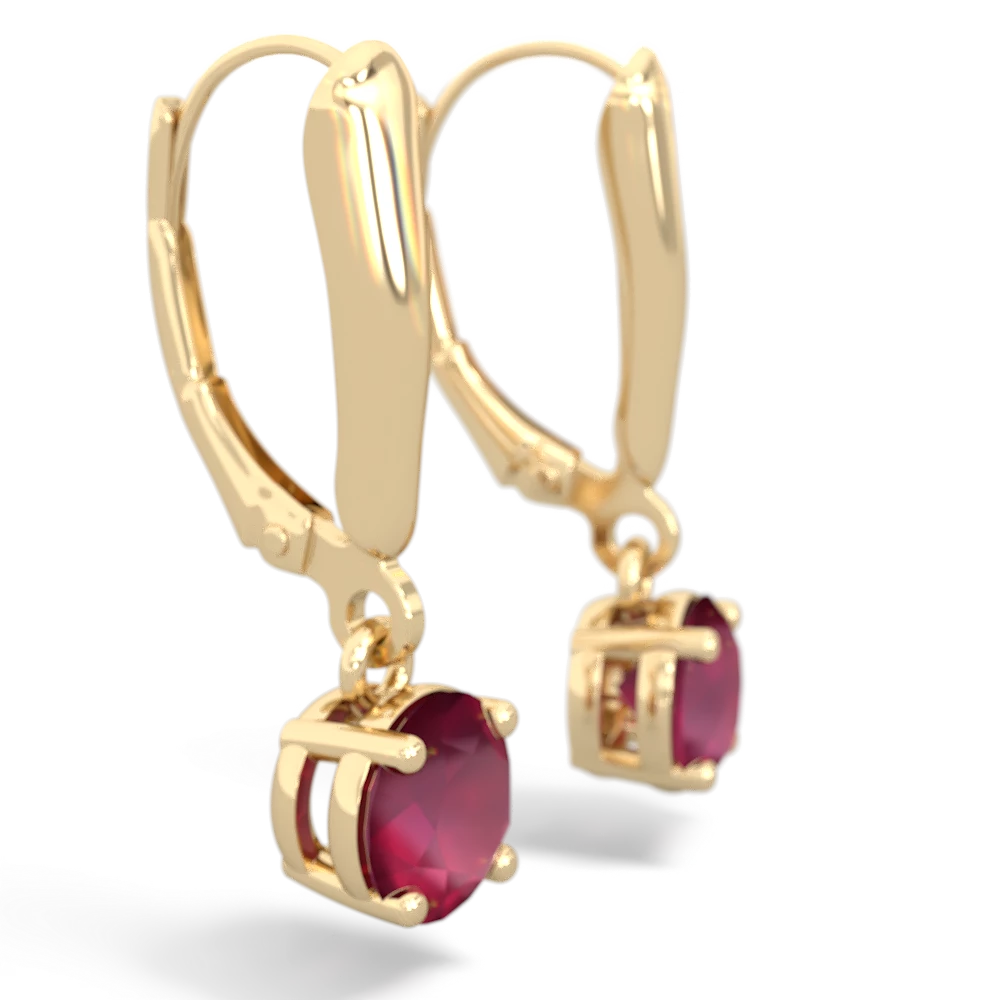 Ruby 6Mm  Round Lever Back 14K Yellow Gold earrings E2786