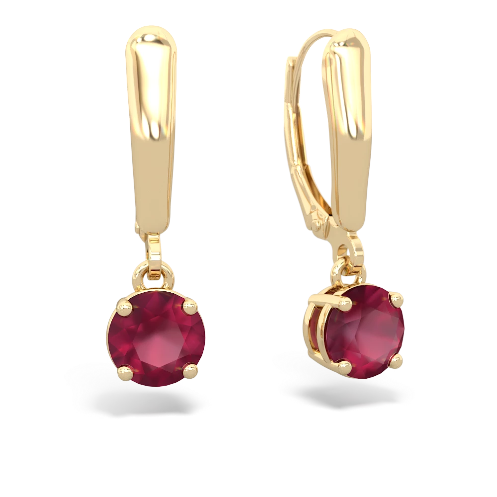 Ruby 6Mm  Round Lever Back 14K Yellow Gold earrings E2786