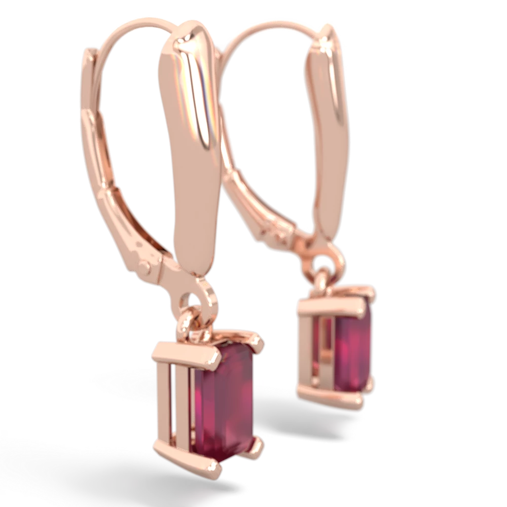 Ruby 6X4mm Emerald-Cut Lever Back 14K Rose Gold earrings E2855