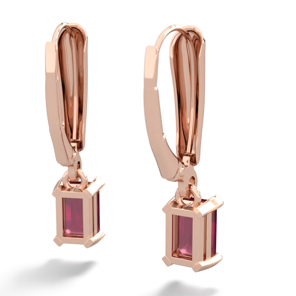 Ruby 6X4mm Emerald-Cut Lever Back 14K Rose Gold earrings E2855