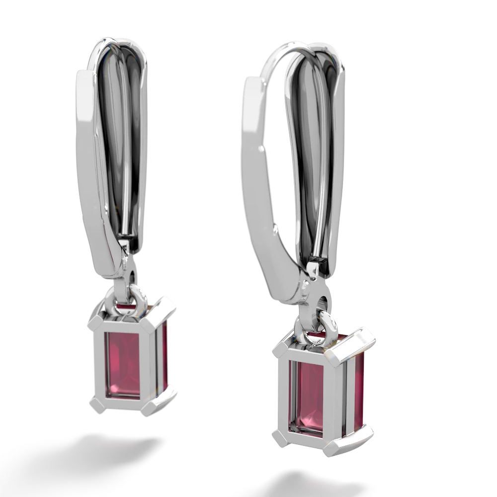 Ruby 6X4mm Emerald-Cut Lever Back 14K White Gold earrings E2855