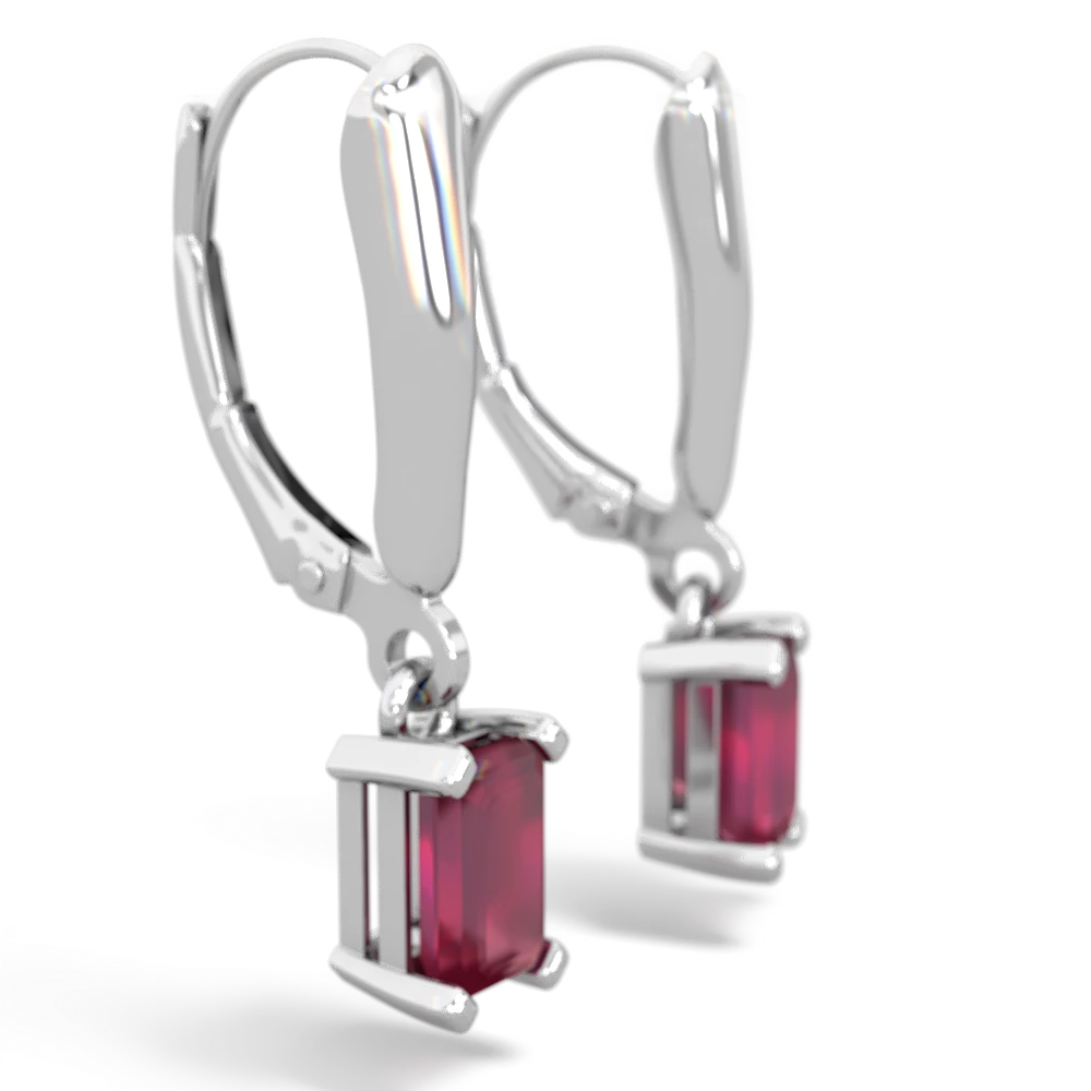 Ruby 6X4mm Emerald-Cut Lever Back 14K White Gold earrings E2855