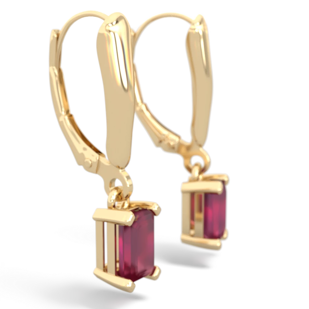 Ruby 6X4mm Emerald-Cut Lever Back 14K Yellow Gold earrings E2855