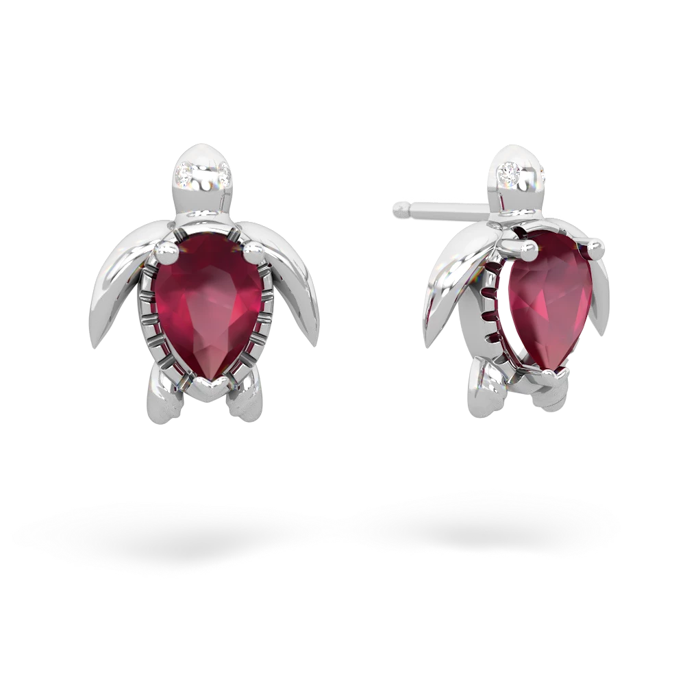 Ruby Baby Sea Turtle 14K White Gold earrings E5241