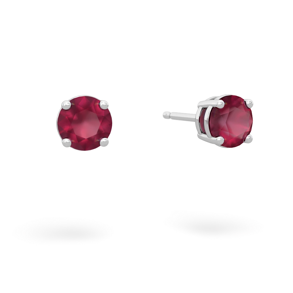 Ruby 5Mm Round Stud 14K White Gold earrings E1785