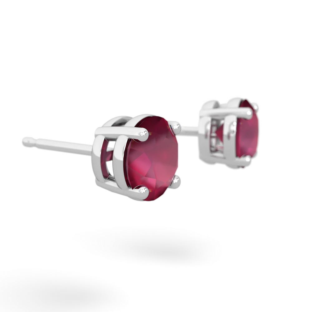 Ruby 6Mm Round Stud 14K White Gold earrings E1786