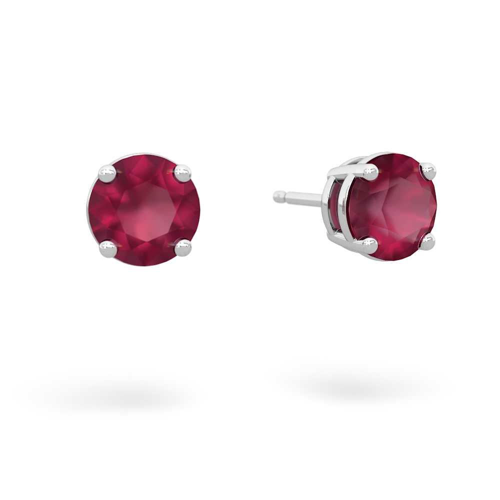 Ruby 6Mm Round Stud 14K White Gold earrings E1786