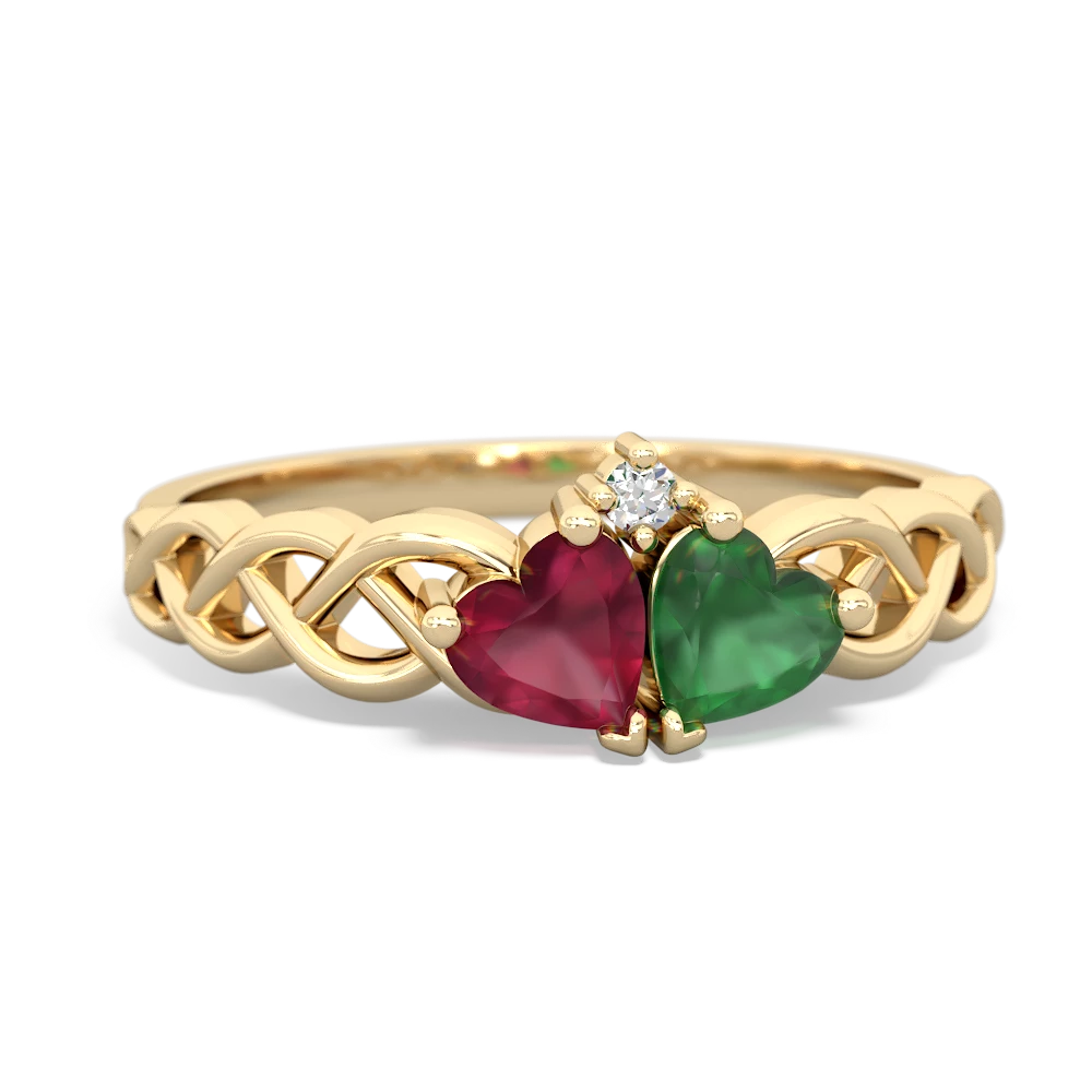 Ruby Heart To Heart Braid 14K Yellow Gold ring R5870