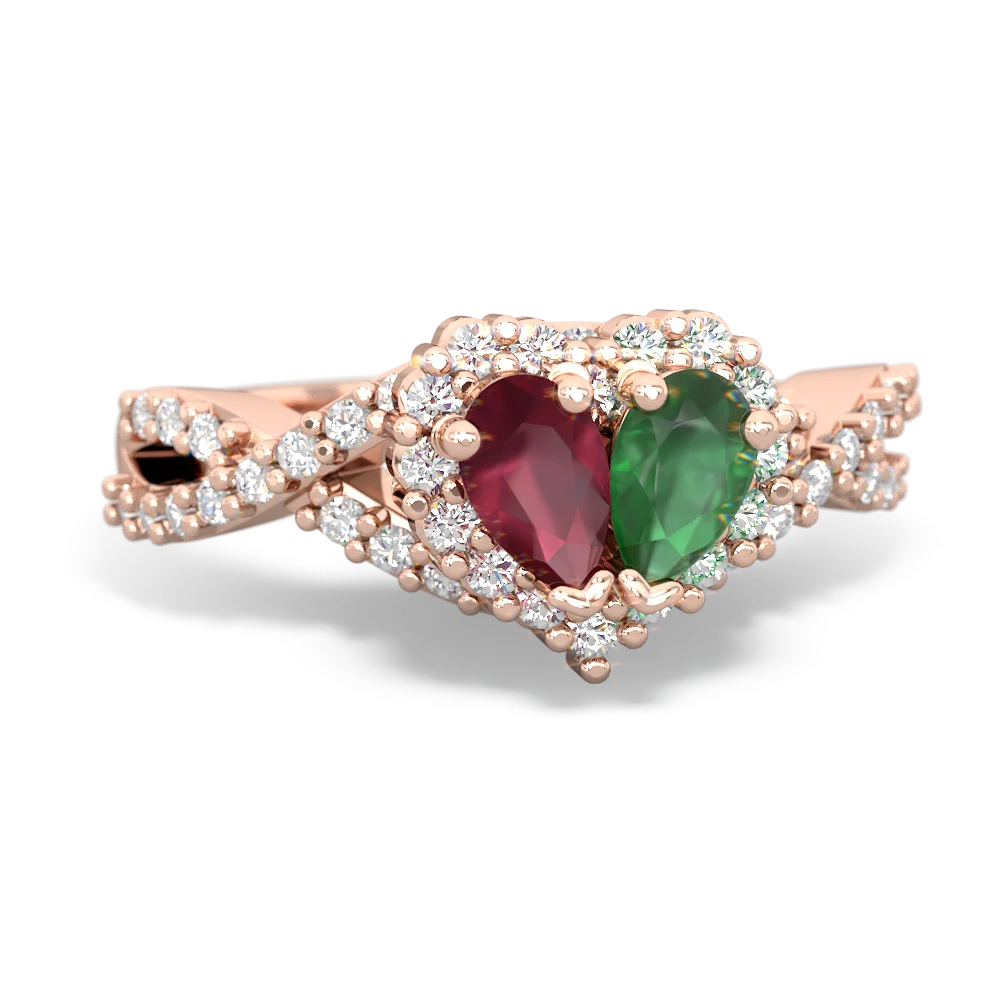 Ruby Diamond Twist 'One Heart' 14K Rose Gold ring R2640HRT