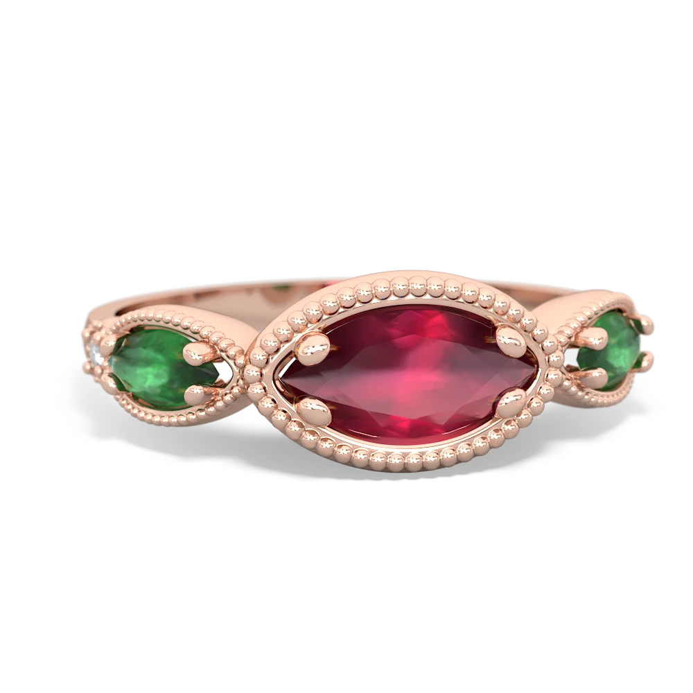 Ruby Milgrain Marquise 14K Rose Gold ring R5700