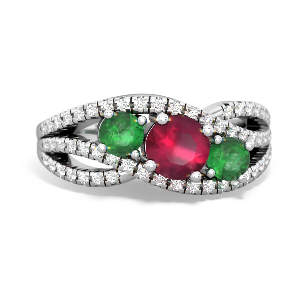 Ruby Three Stone Aurora 14K White Gold ring R3080
