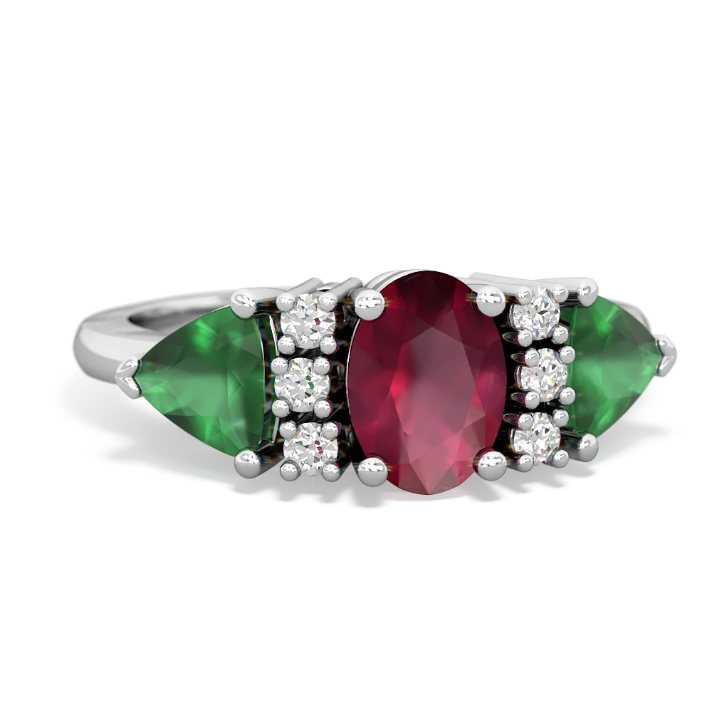 Ruby Antique Style Three Stone 14K White Gold ring R2186